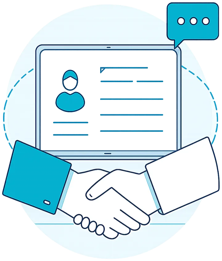 An illustration of a clinician and patient shaking hands