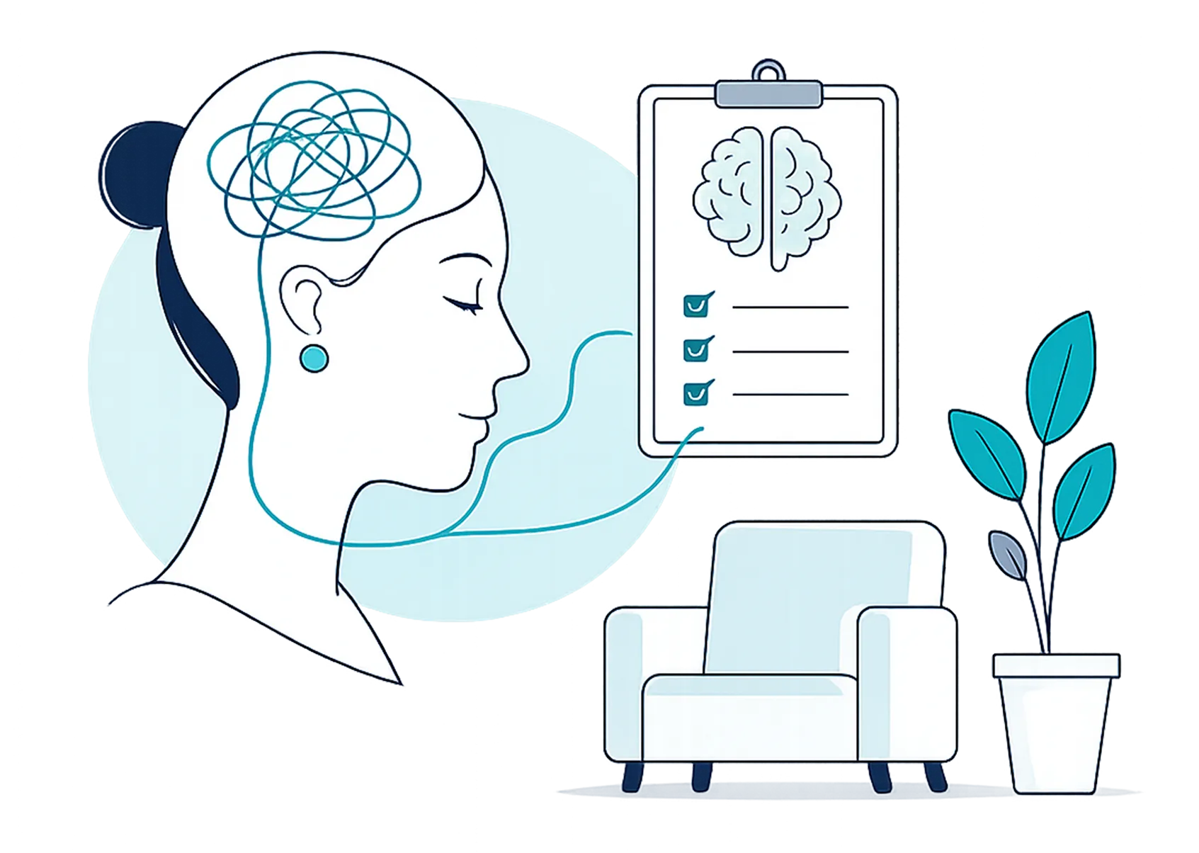 An illustration of a patient's mental health being assessed by a clinician